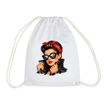 Fille pin-up cool en veste en cuir et lunettes de soleil - Sac de sport léger - blanc - Devant