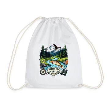 Hooked on Adventure: Mountain River Angling - Drawstring Bag - white - Front