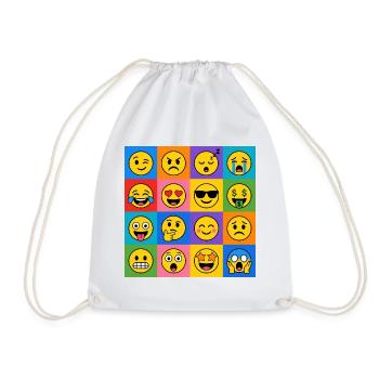 Smilies Grid – 16 bunte Cartoon Gesichter  - Turnbeutel - Weiß - Vorne