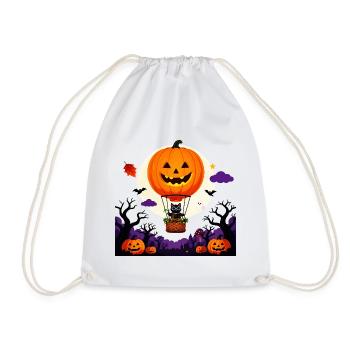 Kürbisballon-Katzen-Halloween-Szene - Turnbeutel - Weiß - Vorne