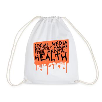 Social Media Seriously Harms Mental Health Saying - Drawstring Bag - white - Front