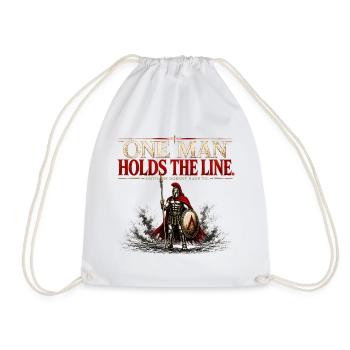 One Man Holds The Line - Spartan Warrior Gym Gift - Drawstring Bag - white - Front
