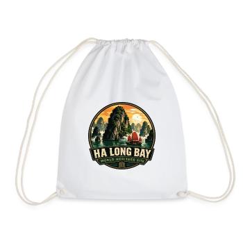 Ha Long Bay Vietnam Vintage Travel Badge - Drawstring Bag - white - Front