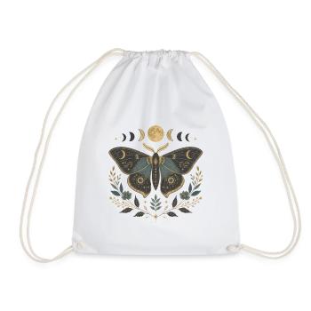 Vintage Moth & Moon – Celestial Dark Academia - Drawstring Bag - white - Front