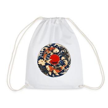 Koi in the moon circle with torii - Drawstring Bag - white - Front