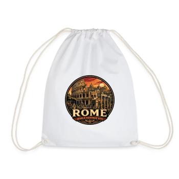 Rome Colosseum Ruins Vintage Travel Badge - Drawstring Bag - white - Front
