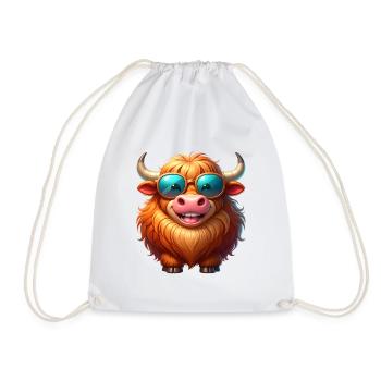 Cool Highland Cattle with Sunglasses – Comic - Drawstring Bag - white - Front
