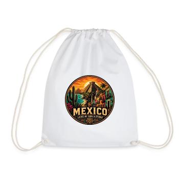Mexico Vintage Travel Sun & Stone Badge - Drawstring Bag - white - Front