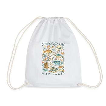 Hooked On Happiness Vintage Fishing Gear - Drawstring Bag - white - Front