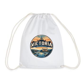 Retro Victoria Inner Harbour Travel Badge - Drawstring Bag - white - Front