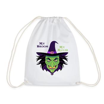 My Broom My Rules Witch Tee - Drawstring Bag - white - Front