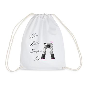 Life Is Better Through A Lens Vintage Camera Art - Drawstring Bag - white - Front