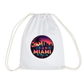 Miami Magic City Retro Sunset Palm Badge - Drawstring Bag - white - Front