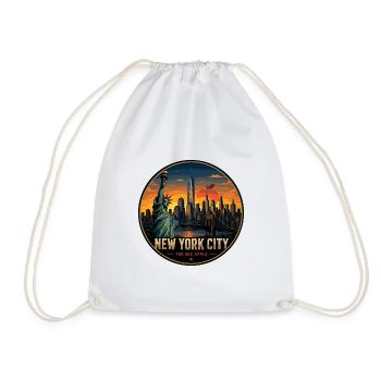 New York City Big Apple Retro Skyline Badge - Drawstring Bag - white - Front