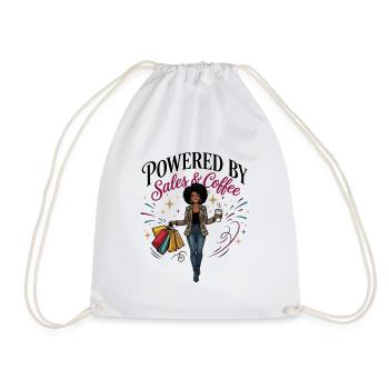 Powered By Sales and Coffee Black Woman - Drawstring Bag - white - Front