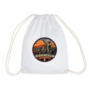 Birmingham Magic City Vulcan Statue Badge - Drawstring Bag - white - Front