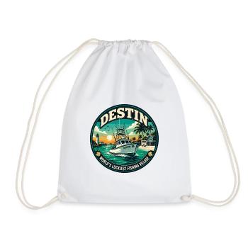 Destin Luckiest Fishing Village Retro Emblem - Drawstring Bag - white - Front