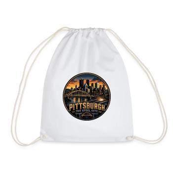Pittsburgh Steel City Retro Bridge Welding Badge - Drawstring Bag - white - Front