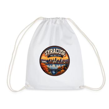 Syracuse The Salt City Retro Lake Skyline Badge - Drawstring Bag - white - Front