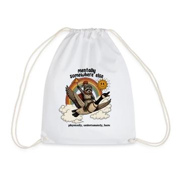 Raccoon Knight on Rainbow Goose - Drawstring Bag - white - Front