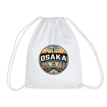 Retro Osaka Dotonbori Travel Badge - Drawstring Bag - white - Front