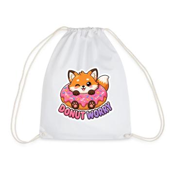 Cute Kawaii Fox Donut Worry Pun T-Shirt - Drawstring Bag - white - Front