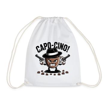 CAPO-CINO – Gangster-Kaffee-Wortspiel-Zeichentrick-Design - Turnbeutel - Weiß - Vorne