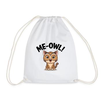 Me-Owl – Dessin animé Chat portant un masque de hibou avec un jeu de mots - Sac de sport léger - blanc - Devant