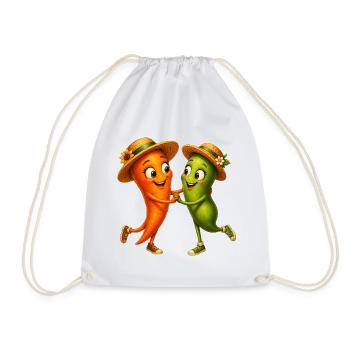 Dancing carrot and bean - Drawstring Bag - white - Front
