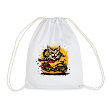 Chat au gros burger – Art drôle de restauration rapide - Sac de sport léger - blanc - Devant