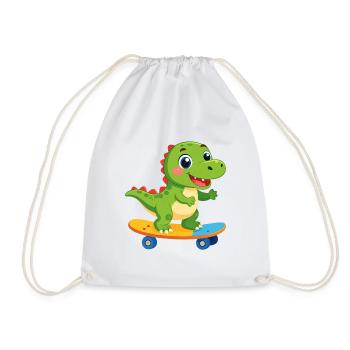 Little Green Dino on Skateboard – Skater Fun - Drawstring Bag - white - Front