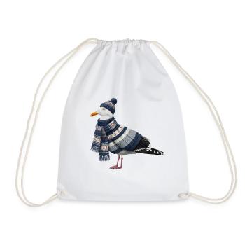 Möwe im Winter Strickoutfit Vogel Weihnachten - Turnbeutel - Weiß - Vorne