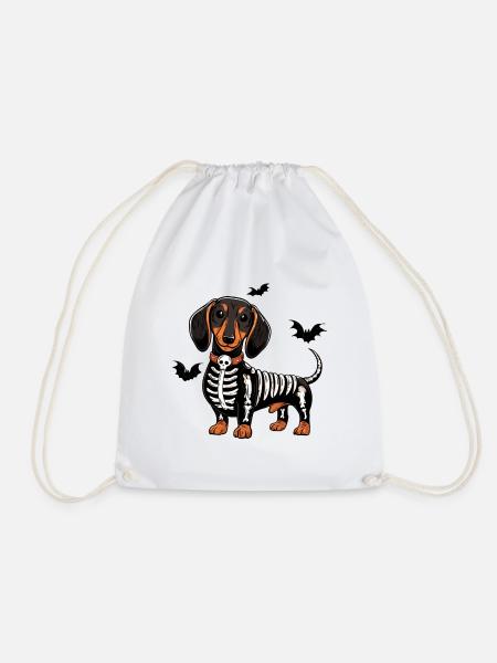 Skelett Hund Halloween Look - Turnbeutel - Weiß