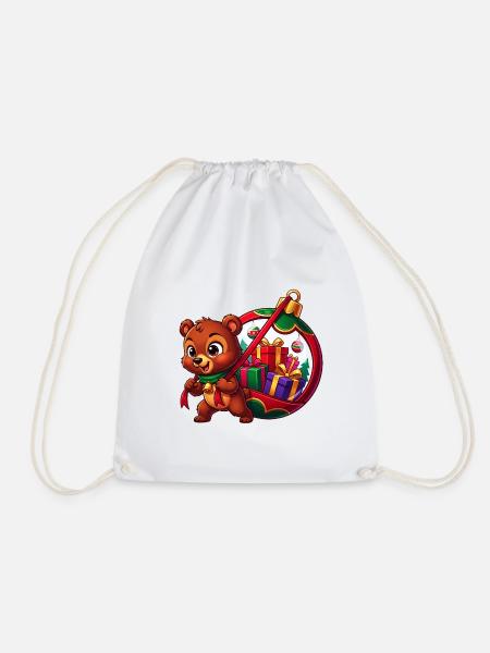 Festlicher Bär und Geschenksack-Schmuck - Turnbeutel - Weiß