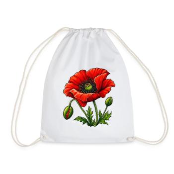 Roter Mohn: Blühende Illustration - Turnbeutel - Weiß - Vorne