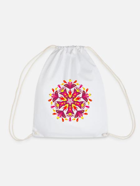 Farbenfrohes Blüten Mandala - Turnbeutel - Weiß