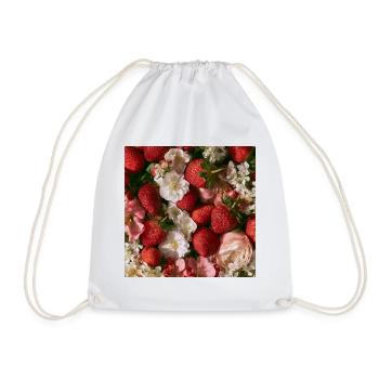 Romantische Erdbeeren und Blumen - Turnbeutel - Weiß - Vorne