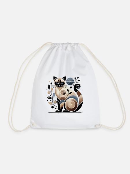 Beige-blaue abstrakte Siamkatze - Turnbeutel - Weiß