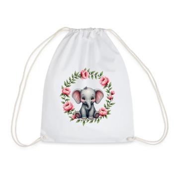 Cute Baby Elephant Pink Floral - Turnbeutel - Weiß - Vorne
