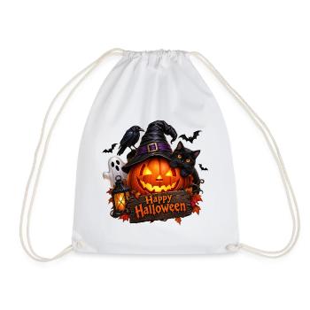 Halloween Kürbis mit Katze - Turnbeutel - Weiß - Vorne