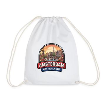 Amsterdam Niederlande Reiseabzeichen Kanäle Geschenk - Turnbeutel - Weiß - Vorne