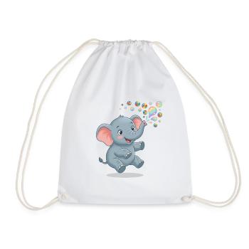 Kleiner Elefant bläst Blasen, Illustration - Turnbeutel - Weiß - Vorne