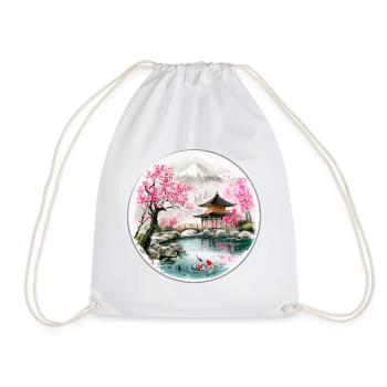Japanischer Teich im Kirschblüten-Pavillon - Turnbeutel - Weiß - Vorne
