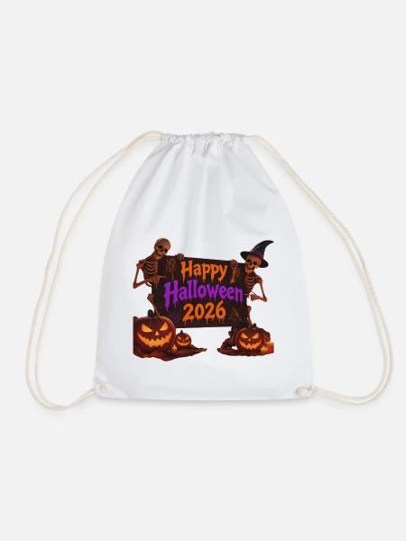 Halloween 2026 Skelett-Schild Leuchten - Turnbeutel - Weiß