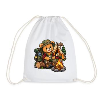 Teddy beim Camping – Süßes Outdoor Motiv - Turnbeutel - Weiß - Vorne