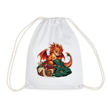 Strickender Drache mit Wolle - Turnbeutel - Weiß - Vorne