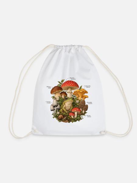 Pilze und Frosch Vintage Design - Turnbeutel - Weiß
