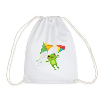 Grüner Comic Frosch mit zwei Flugdrachen Shirt - Turnbeutel - Weiß - Vorne