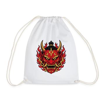 Oni Maske mit Flammen Japanischer Dämon Shirt - Turnbeutel - Weiß - Vorne