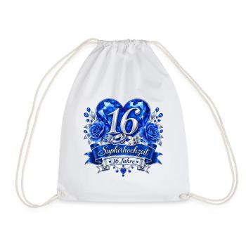 16.Hochzeitstag , Saphirhochzeit 16 Jahre  - Turnbeutel - Weiß - Vorne